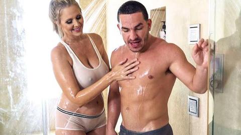 Julia ann - peter green, blonde, stepmom, stepson, big tits, big boobs, shower, bathroom, pov, cumshot