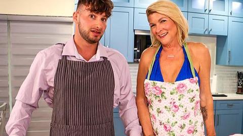 Pretty petunia - blonde, milf, mature, older woman, younger guy, natural tits, big tits, big boobs, kitchen, cumshot